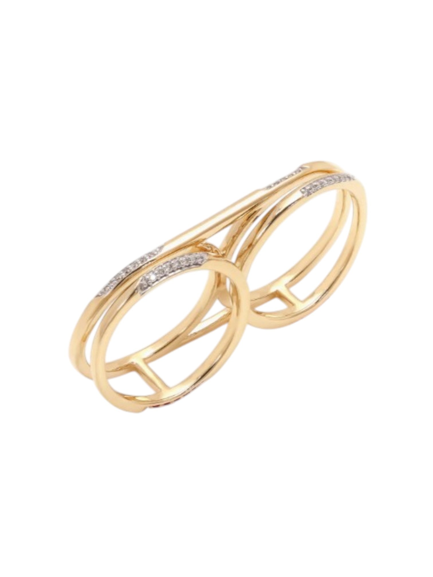 Double Finger Wavy 925 Silver Gold Plated CZ Stone Light Weight Ring For Women By Kesardeep